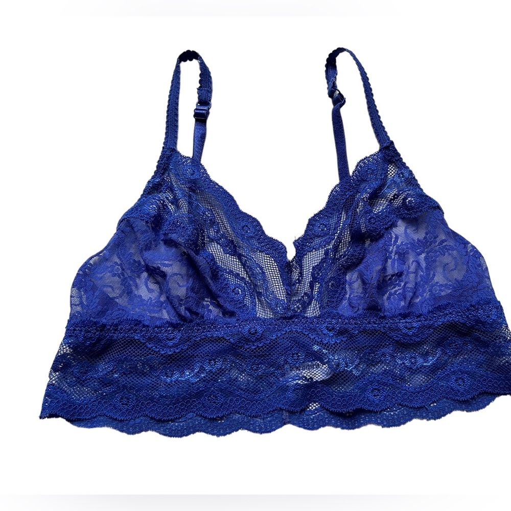 b.tempt'd by Wacoal Lace Kiss Bralette 910182 US Size Large Blue Sheer Bra